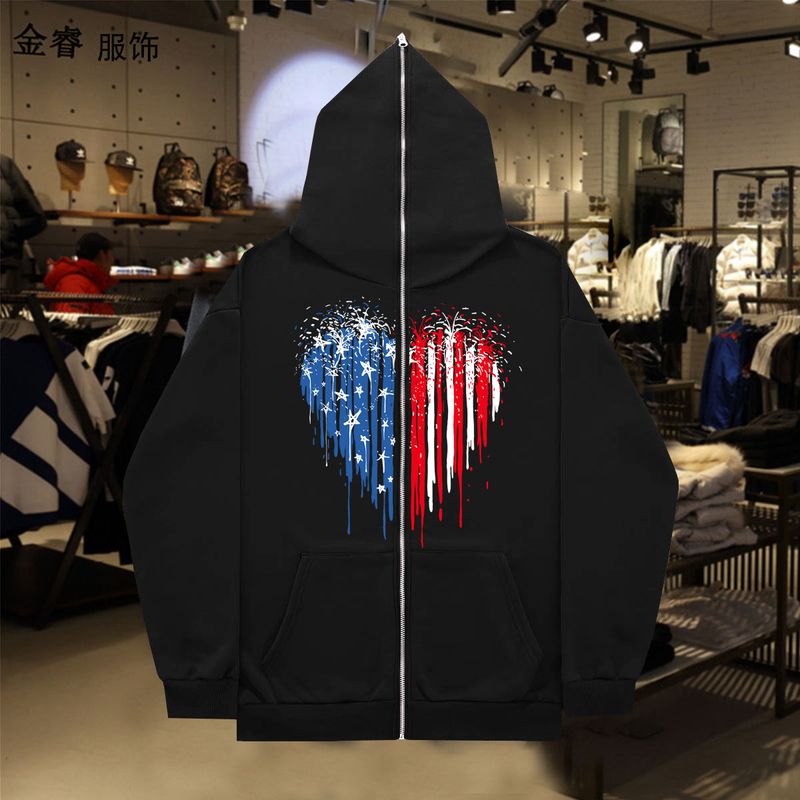 Kadın giyim tam fermuarlı kapüşonlu sweatshirt erkekler ve kadınlar için bayrak aşk malzeme baskılı hırka fermuarlı kapüşonlu kıyafet_voghion.com
