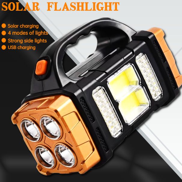Solar LED Flashlight Portable USB Rechargeable Flashlight Waterproof COB Torch Light Powerful Solar Light For Camping Hi_voghion.com