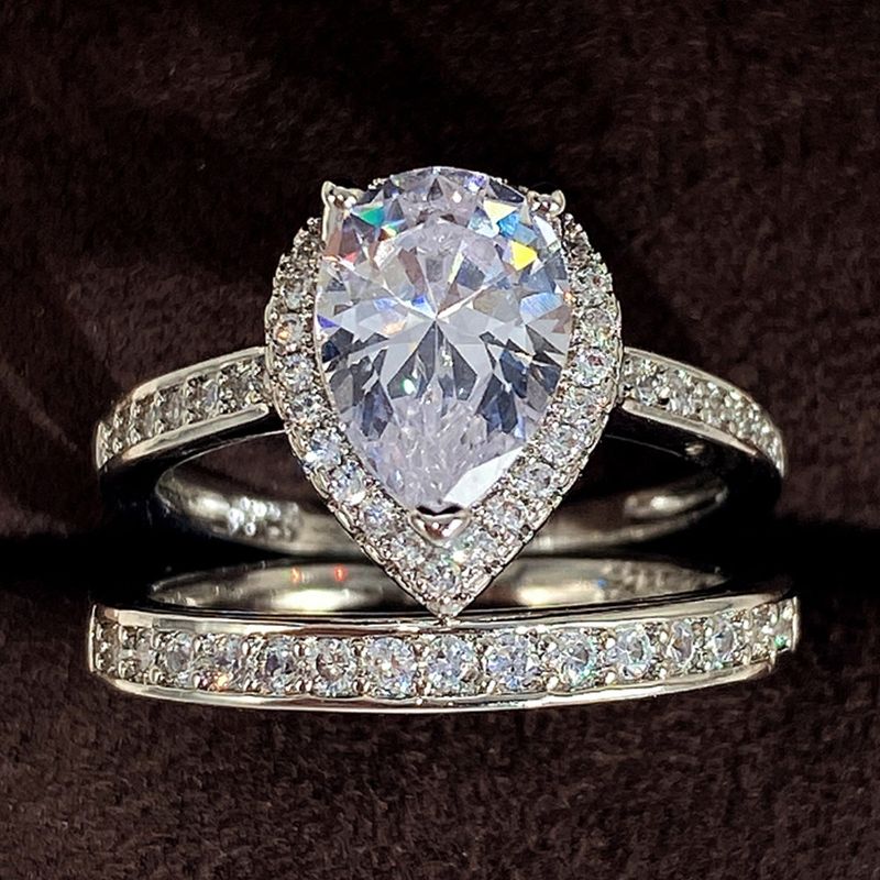 Cao Shi Copper Plated Champagne Gold Set Ring for Women's Matching Ring Single Row Micro Set Water Drop Zircon Combination Ring Accessories_voghion.com