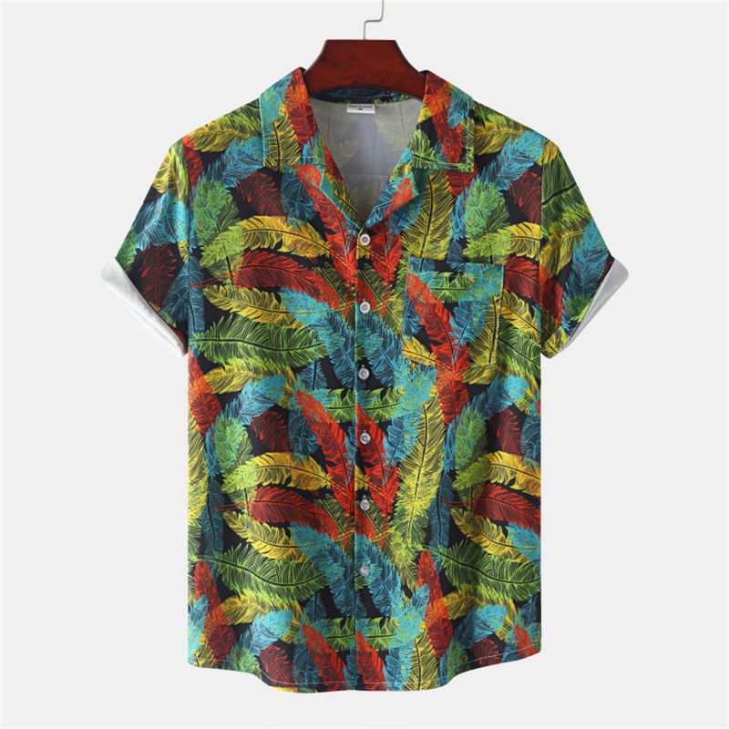 Hawaiian Herrenhemd Strand Kokosnussbaum Print Kurzarm Kleidung Mode Revers Knopf Top T-Shirt 2023 Neu für Männer_voghion.com