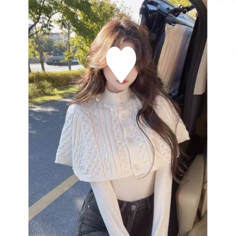 Desire temperament, soft and sticky sweater, semi high neck outerwear, women's design sense, niche shawl knitted top, c_voghion.com