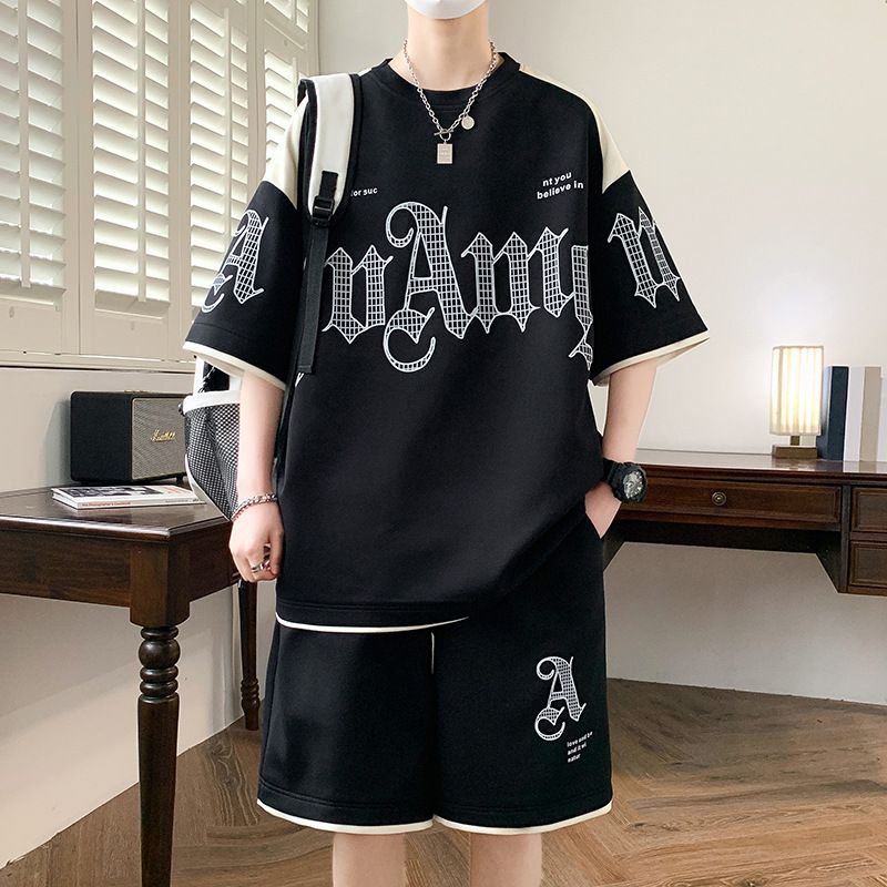 Men's Clothing Summer Casual Sports Suit For Men, Fashionable And Trendy Brand, Handsome Teenagers, Short-sleeved Shorts Set_voghion.com