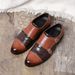 Suitable For All Seasons 38-48 Double Buckle Large Size Crocodile Pattern Men's Trendy Slip-On Casual Monk Leather Shoes_voghion.com