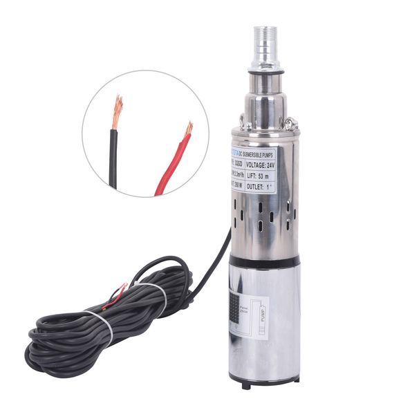 Solar Submersible Well Pump Deep Well Pump Stainless Steel 24V 260W 1" Outlet Max.Head 173FT With 55.77ft Black Wire_voghion.com