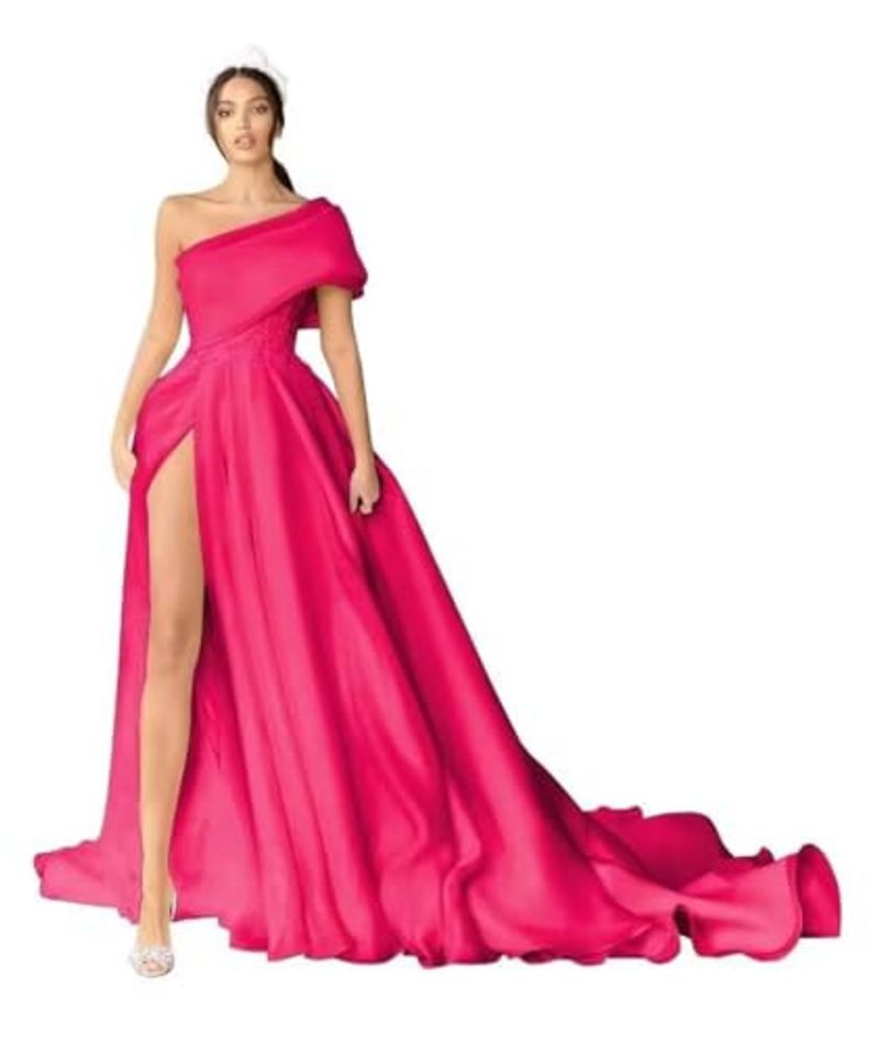 Single Shoulder Evening Gown High Slit Sexy Ball Gown Prom Dresses_voghion.com