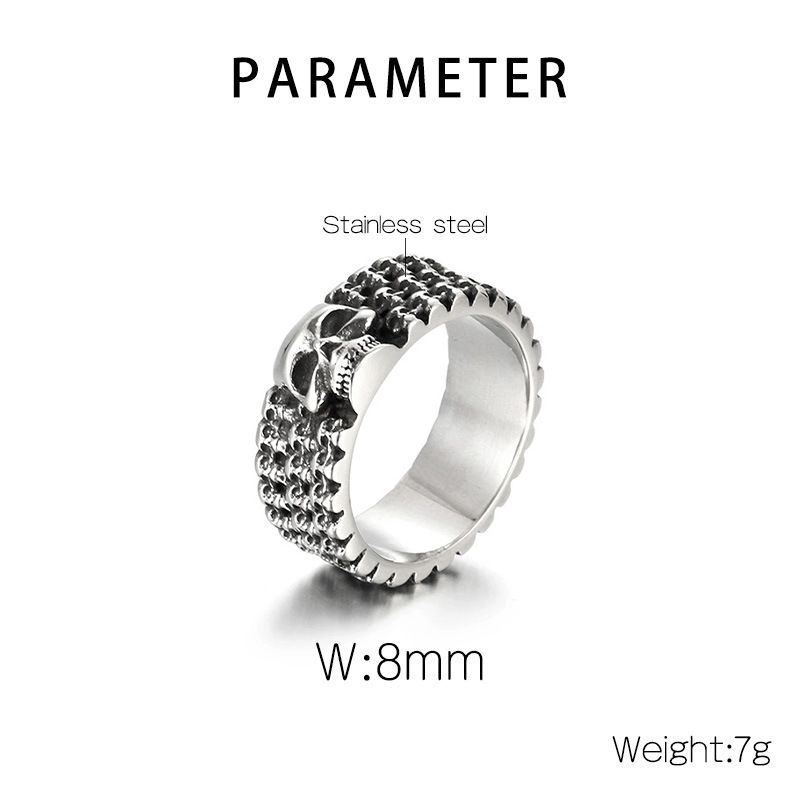 Anello da uomo in acciaio inossidabile con testa di fantasma gotico, design personalizzato, stile retrò, con teschio nero._voghion.com