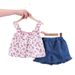 Completo due pezzi per mamma, bambina, stile coreano, con bretelle floreali eleganti e pantaloncini carini_voghion.com