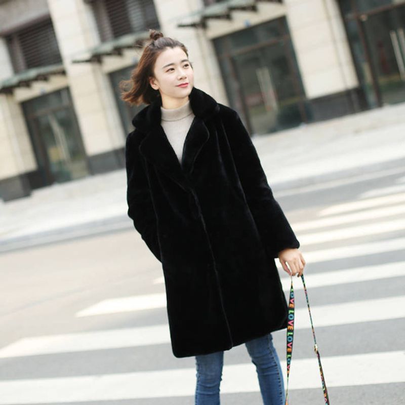 Women's coat mink autumn and winter new fur one-piece imitation fur mink coat for women mid-length _voghion.com