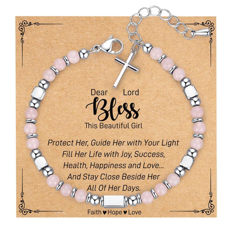 Bracciale turchese regolabile in acciaio inossidabile con cubo in argento e ciondolo a croce in quarzo rosa, bracciale a catena con croce in turchese blu_voghion.com