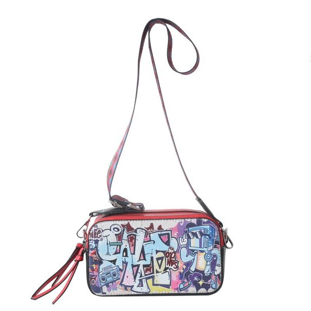 Déi populär Kamera vun dësem Joer 2024 Summer nei personaliséiert Frae-Crossbody-Tasch mat Graffiti a Kontrast, breet Schëllerriemen_voghion.com