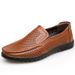 Men's Hollow Leather Driving Casual Trendy Hole Shoes Summer New Large Size Low-Top Slip-On_voghion.com