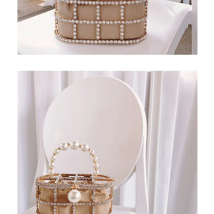 Diamonds Basket Evening Clutch Bags Women 2023 Luxury Hollow Out Preal Beaded Metallic Cage Handbags Ladies Wedding Party Purse_voghion.com