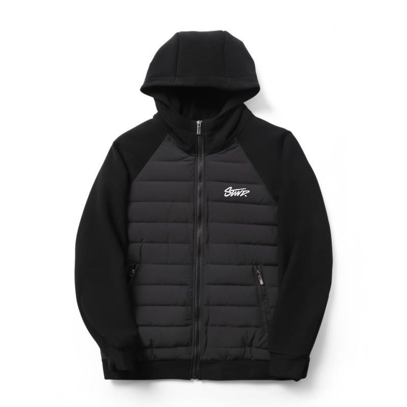 Premium Print Hooded Puffer Jacket – Slim-Fit Quilted Coat (Polyester Fill, Urban Streetwear, Black/White) – M-3XL_voghion.com
