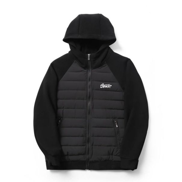 Premium Print Hooded Puffer Jacket – Slim-Fit Quilted Coat (Polyester Fill, Urban Streetwear, Black/White) – M-3XL_voghion.com