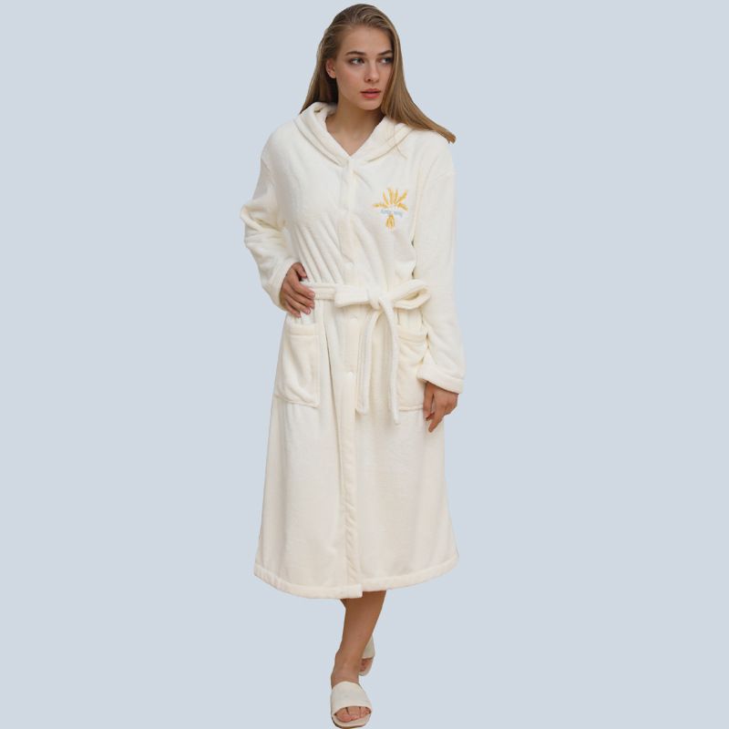Halat de baie din micro-fleece, plush, lung, spa, halat de baie absorbant, pijamale brodate_voghion.com