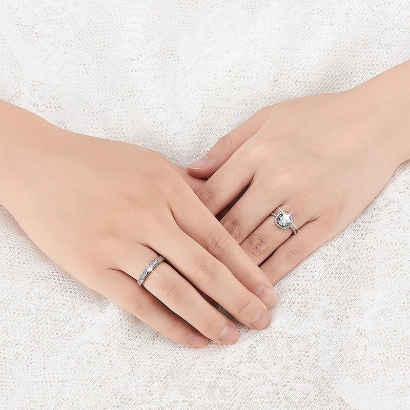 Paar Offene Diamant Simulierte Hochzeit Unisex Versilberte Ringe Damenschmuck_voghion.com