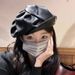 Korean Wrinkled Leather Black Beret For Women Spring And Autumn Niche Designer Style Elegant Versatile Artist Hat_voghion.com