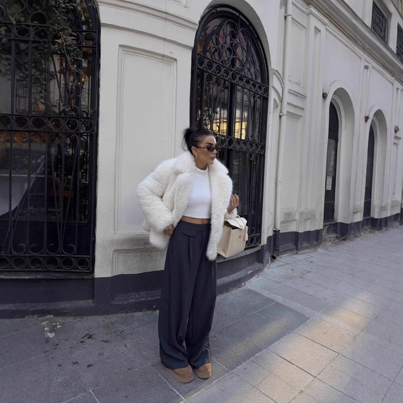 Manteau en fausse fourrure pour femme, veste blazer courte avec col en renard - Streetwear décontracté surdimensionné_voghion.com