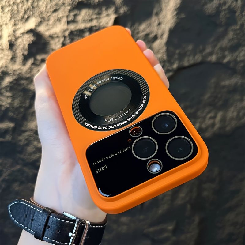 Magnetische, kabellose Ladehülle für Mobiltelefone, großes Fenster, Glas, Staubschutz für Linsen, für 14 13 12 11 Pro MAX Plus, Hartschale, mattierter Touch (weiß, lila, schwarz, orange)_voghion.com