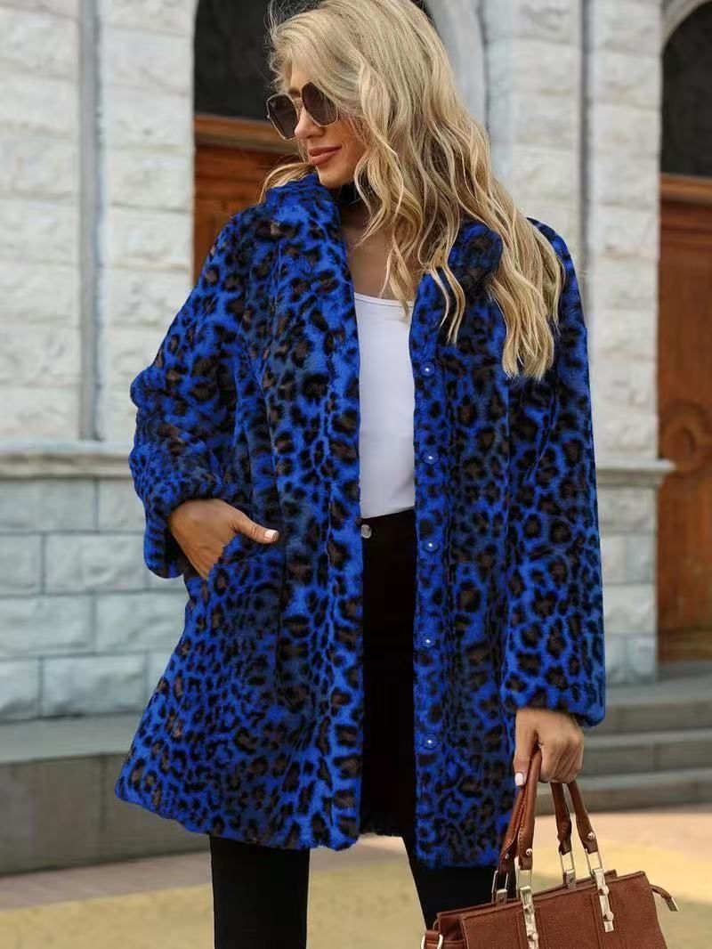Women's Clothing Oversized Leopard Print Faux Fur Coat - Long Plush Jacket With Deep Pockets & Dramatic Sleeves_voghion.com