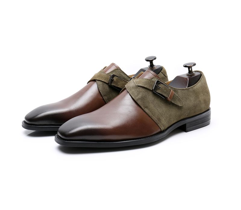 Italian Genuine Men's Business Formal Leather Trendy Couple's Cowhide Buckle Mengke Shoes, Gentlemen's Handmade Shoes_voghion.com