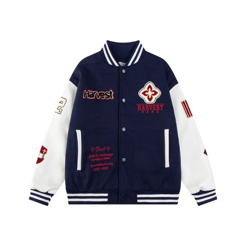 Chaqueta de béisbol retro con letras bordadas: estilo universitario unisex de gran tamaño (M-XXXL, 2 colores)_voghion.com