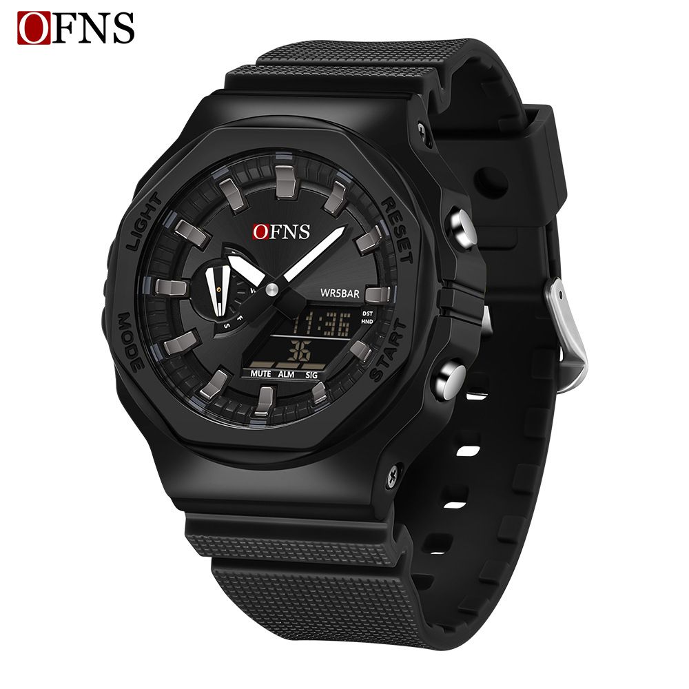 Sportliche Digital-Analog-Armbanduhr für Herren mit LED-Hintergrundbeleuchtung, 5 Alarmen, Stoppuhr, 50 m wasserdicht, Weltzeitanzeige für Jugendliche und Erwachsene, leuchtende elektronische Uhr_voghion.com