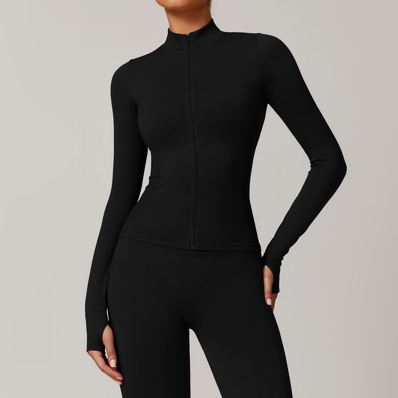 Roupas femininas sem costura gola alta zíper conjunto de ioga jaqueta feminina à prova de vento fina quente top jaqueta esportiva corrida_voghion.com