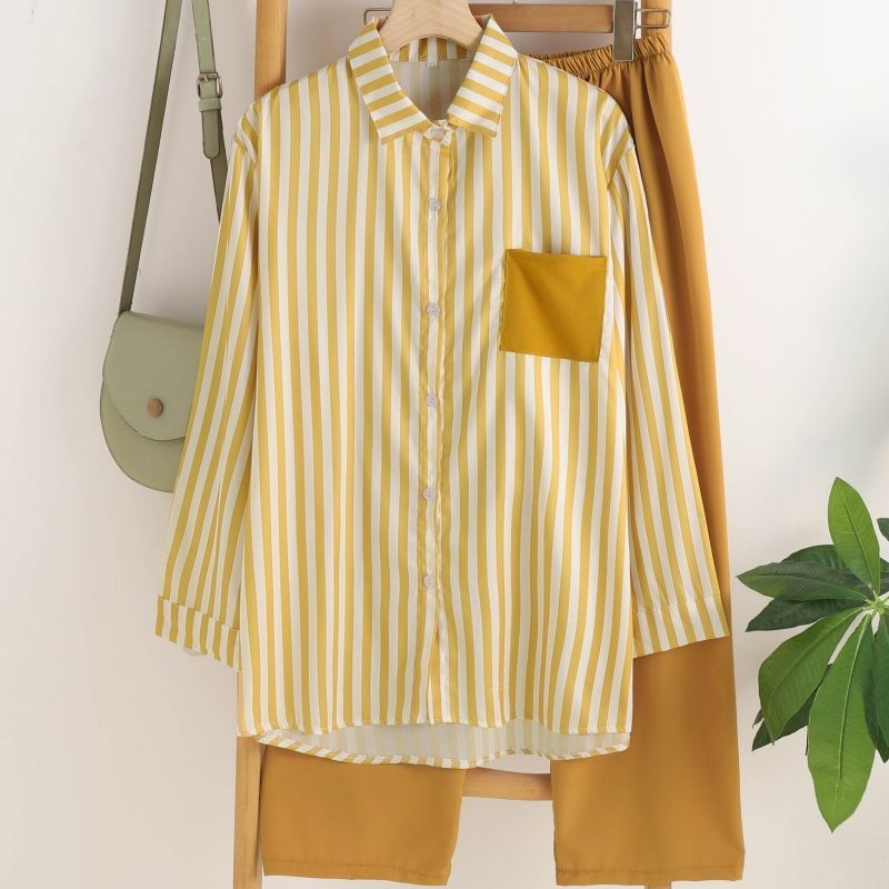 [Cotton Linen] Women's Clothing Spring And Summer Temperament Leisure Style Age Reducing Long Sleeved Striped Long Sleeved Sports Suit_voghion.com