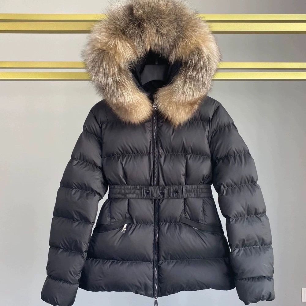 Raccoon Fur Collar 90% Goose Down Jacket Slim Waist High-End Women's Short Coat Winter White_voghion.com