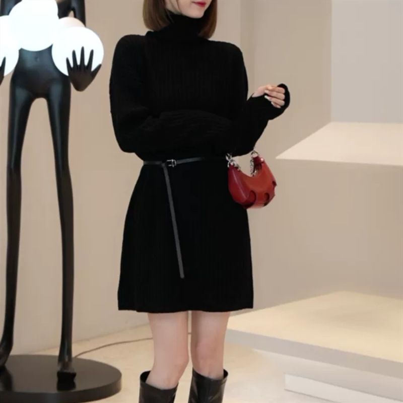 Pull taille haute à col montant pour femme au printemps automne 2024, version coréenne, nouveau style décontracté, ample et amincissant,_voghion.com