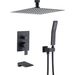 Matte Black 12 inches Rain Shower Faucet Sets with Waterfall Tub Spout and Handheld Shower Head_voghion.com