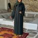 Elegantes muslimisches Abaya-Kleid – schlichter langärmeliger Kaftan mit versteckten Knöpfen und verzierten Details (Dunkelgrün, S-XXL)_voghion.com
