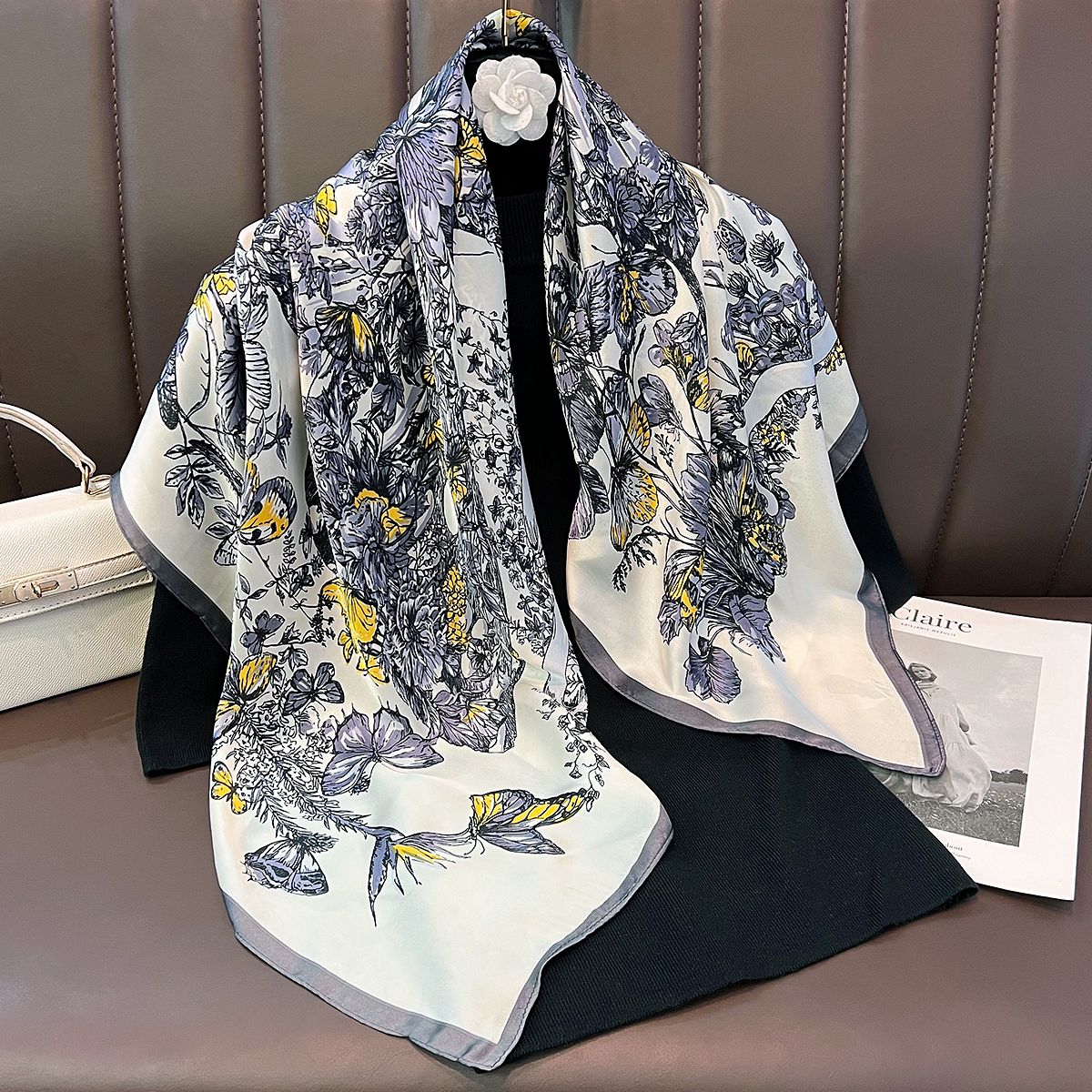 2024 Neit Dreemlecht Violett Blummenpäiperlek 90CM Grouss Quadratescht Handduch Dekorativ Dënn, Moud, Villsäiteg, High-End an_voghion.com