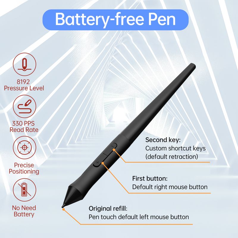 Vinsa T1161 Graphics Drawing Tablet Ultra-Thin Art Creation Sketch With Battery-Free Stylus 8 Pen Nibs 8192 Levels_voghion.com