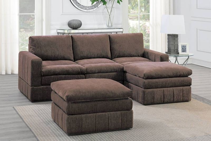 Contemporary 5pc Set Modular Corner Sectional Set 2x One Arm Chair / Wedge 1x Armless Chairs 2x Ottomans Mink Morgan Fabric Plush Living Room Furnit_voghion.com