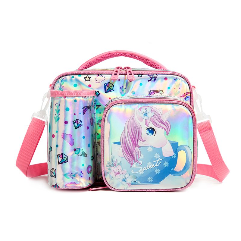 Lunch Box Bag for Gilrs Kids Unicorn Pattern Lunchbag Tote Oxford Lunch Bag Insulation Package Portable with Bottle Pocket 2022_voghion.com