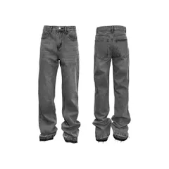 Men's Distressed Flared Jeans - Vintage Grey Cleanfit Denim With Frayed Hem, High Street Micro Bell Bottoms