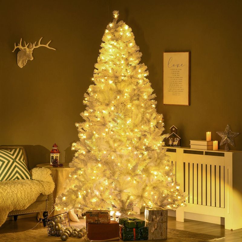 7.5 Ft Tall Prelit Artificial Christmas Tree Holiday Décor With 1518 Branches, 500 Warm White LED Lights, Auto Open, White_voghion.com