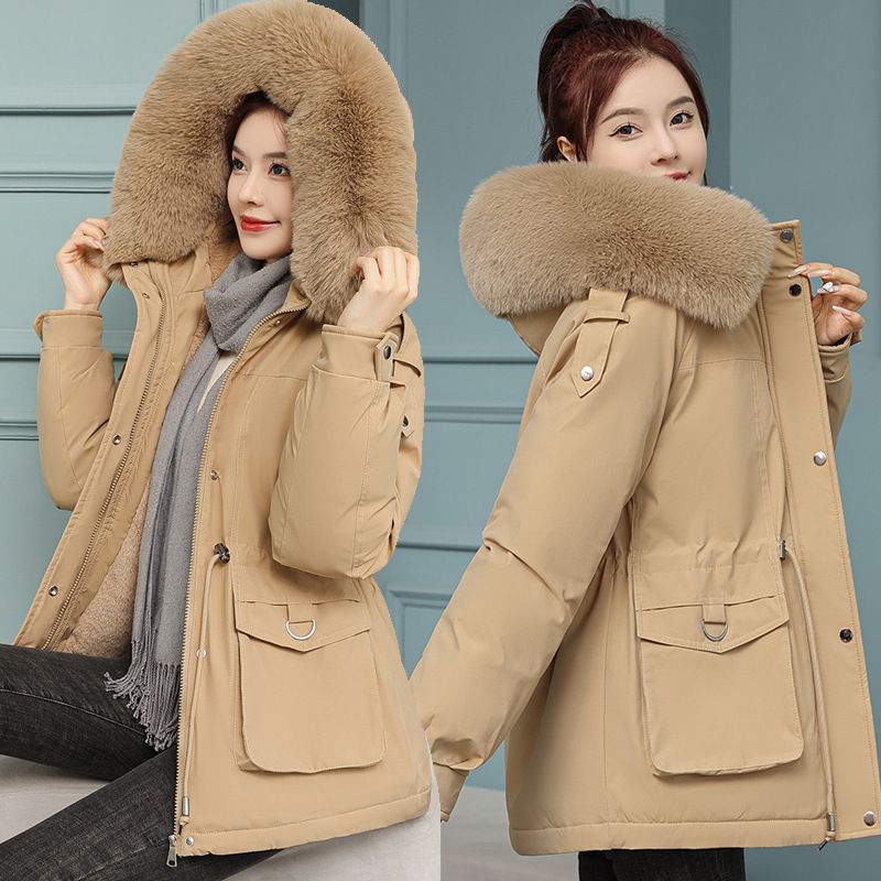 Verdickter Parkamantel mit Fleecefutter und Kunstpelzkapuze für Damen, warme Pufferjacke für den Winter, langärmliger Trenchcoat mit schmaler Passform für Damen (mehrere Farben)_voghion.com