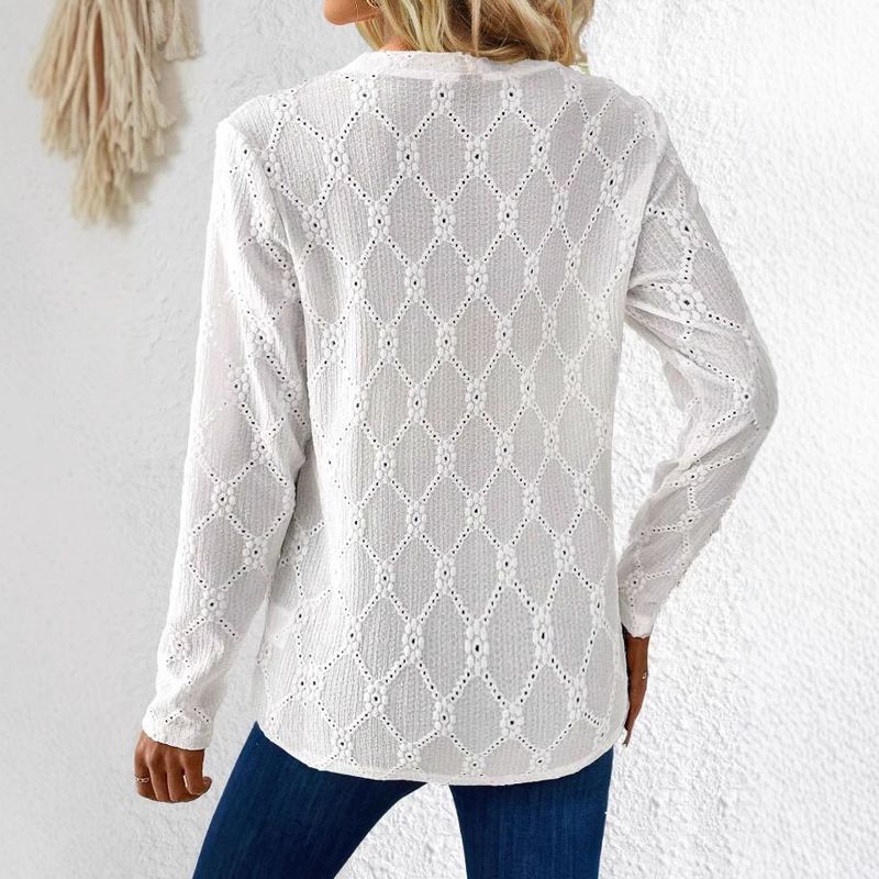 Long Sleeved White Button Knit Sweater For Women, With A Niche Design And Crochet French Style Top As The Base Layer_voghion.com