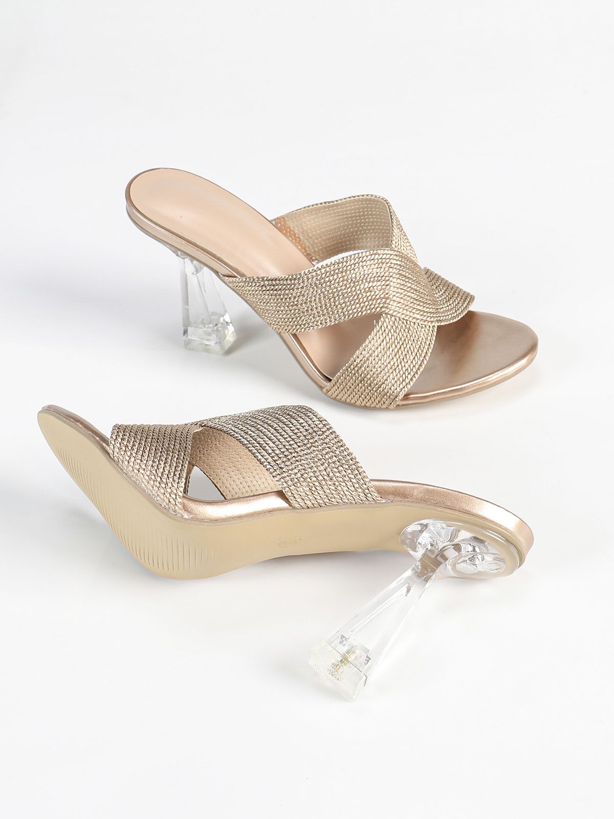 Sandali estivi da donna con tacco trasparente - Ciabatte traspiranti con cinturini incrociati, punta tonda e punta aperta (casual ed eleganti)_voghion.com