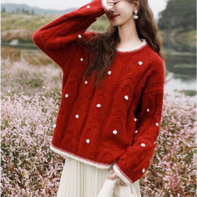 Sanfter Wind, weicher, wachsartiger Pullover in Kontrastfarbe, dicker, kurzer Strickpullover mit Designgefühl für Damen_voghion.com