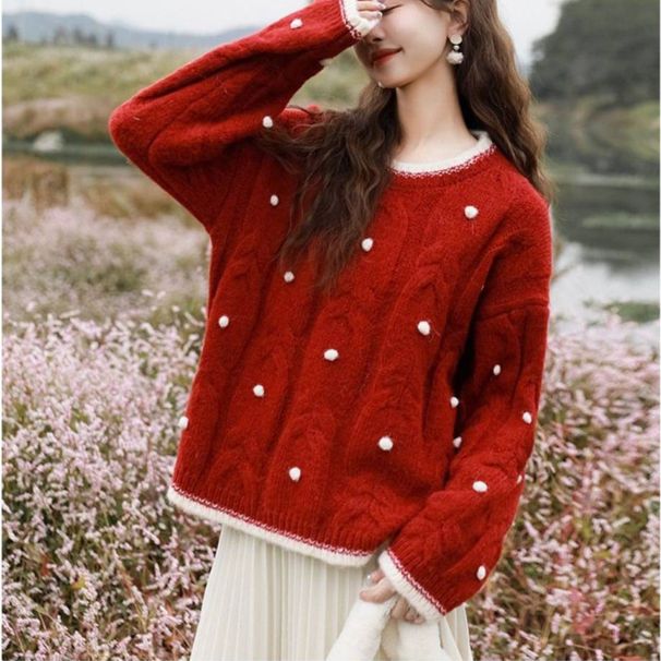 Sanfter Wind, weicher, wachsartiger Pullover in Kontrastfarbe, dicker, kurzer Strickpullover mit Designgefühl für Damen_voghion.com