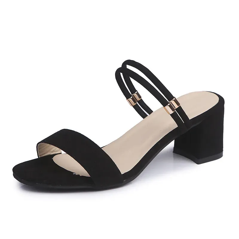 Version Ddmywed Korean New Roman Sandals Women S Middle Student Open Toe Thick Heel One Line Sandal Two Pairs Of Shoes_voghion.com