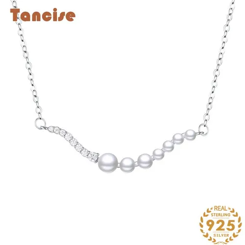 Tancise Einfache und exquisite Damen-Perlenkette aus S925-Sterlingsilber, Halskette mit Anhänger, Schlüsselbeinkette._voghion.com