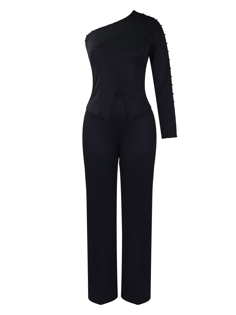 Women's Clothing New Style Oblique Shoulder Beading OL Tongle Two-piece Set Large Size European And American Suit_voghion.com