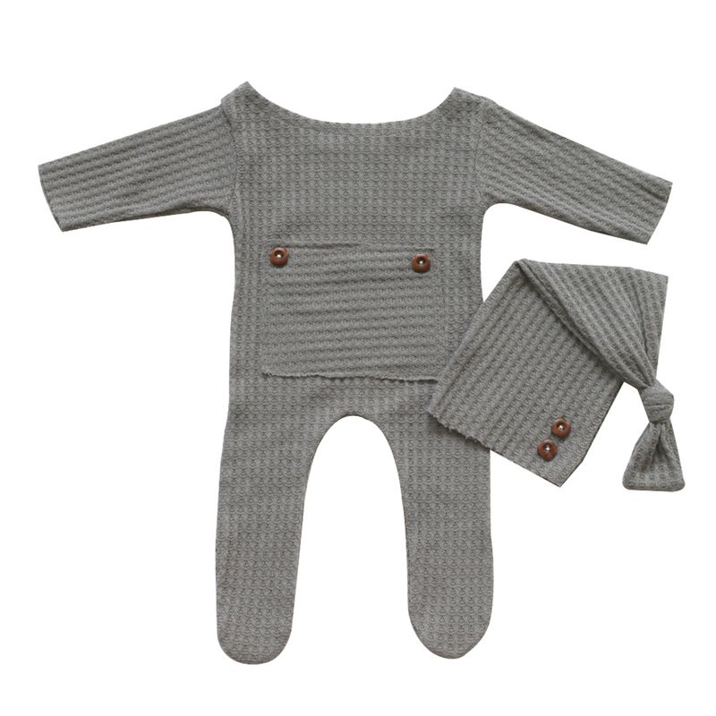 Drivedirect 1 Set Baby Jumpsuit Skin-friendly Stretchable Two-piece Suit Newborn Photography Hat Clothing for Indoor_voghion.com