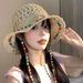 summer Colorful Wooden Bead Straw Hat With Openwork Large Brim, Foldable For Shade._voghion.com