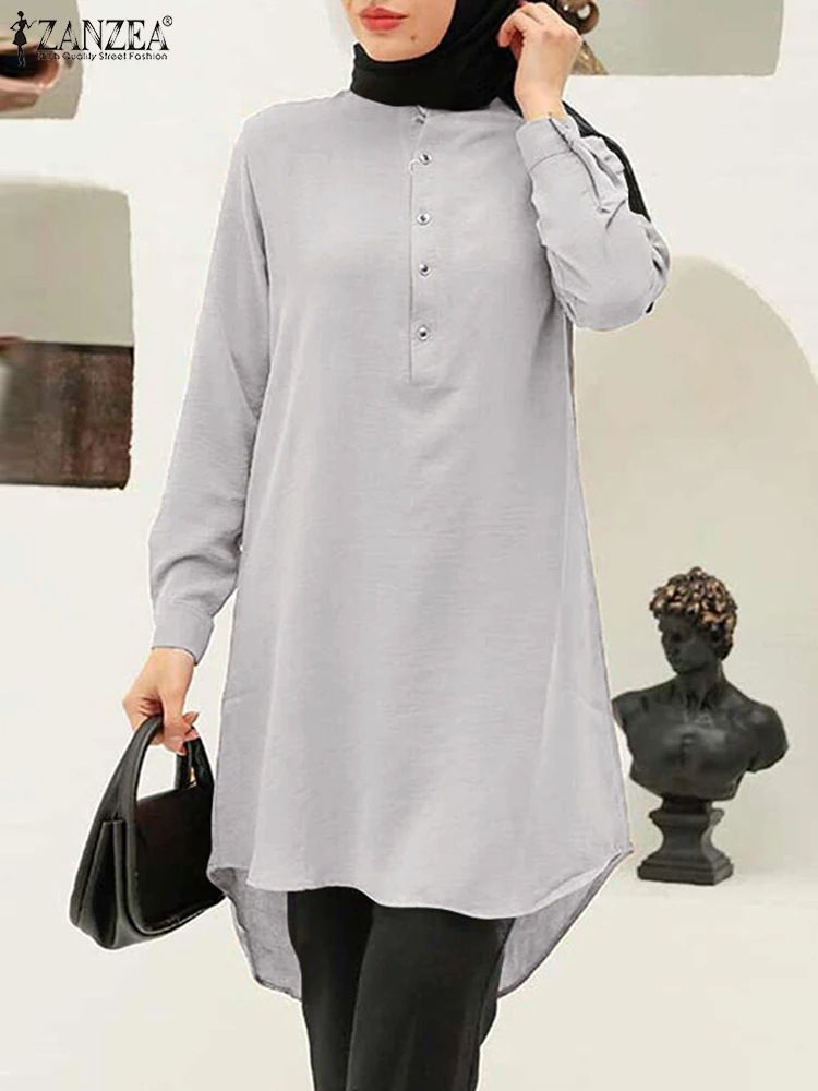 Women's Clothing Spring Muslim Intellectual Style Temperament Pullover Polo Collar A Shaped_voghion.com